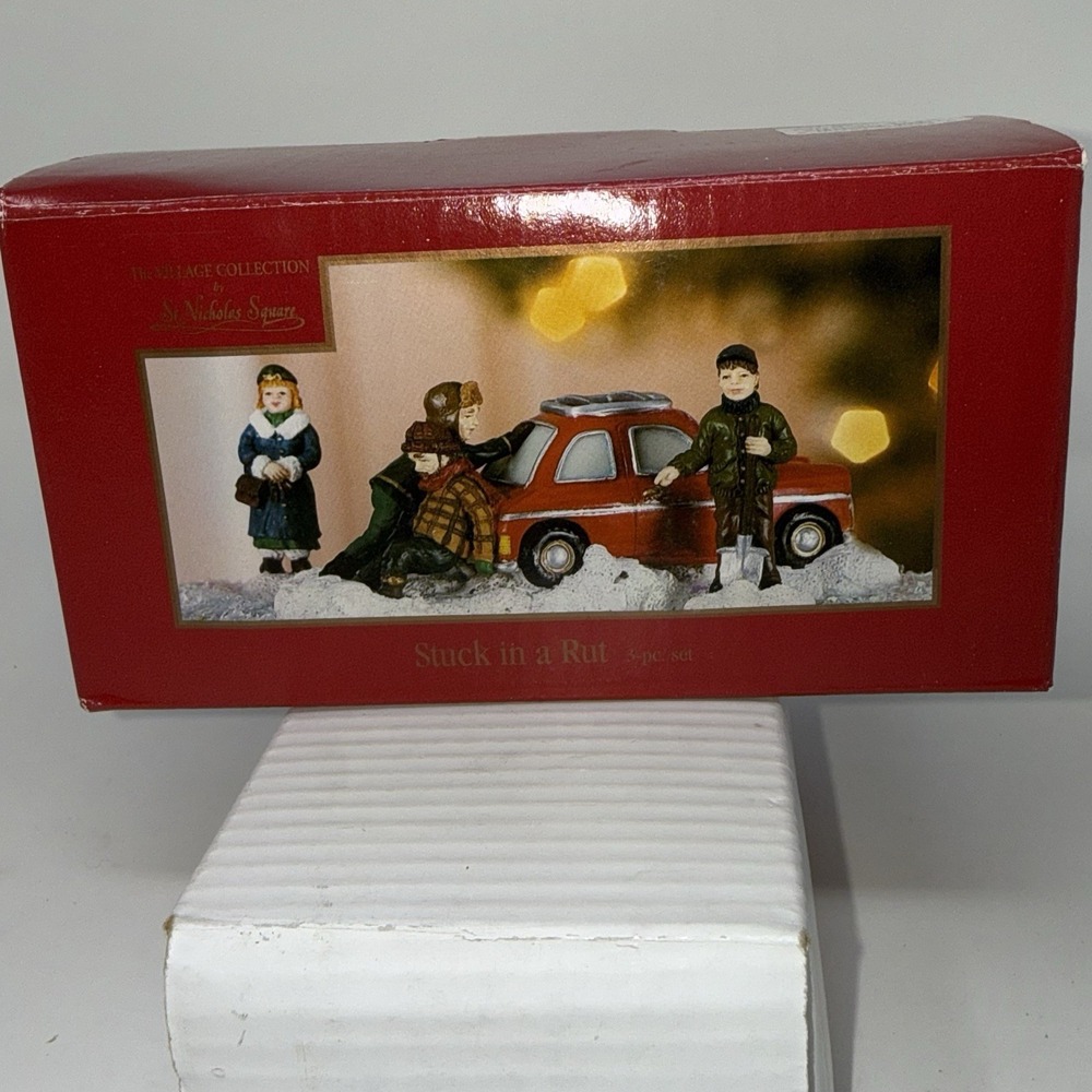 St. Nicholas Square Village Collection "Stuck in a Rut" 3 Piece Figurines Vtg